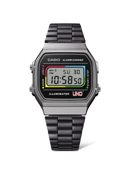 Casio - Montre Mixte Vintage Iconic x Uno acier noir - Ref A168WEUC-1AER