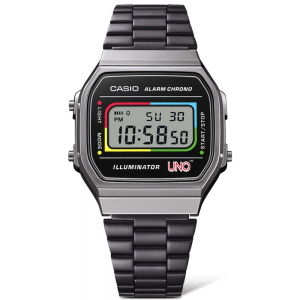 Casio - Montre Mixte Vintage Iconic x Uno acier noir - Ref A168WEUC-1AER