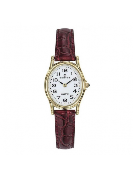 Certus - Montre acier doré et bracelet cuir rouge - Ref 646448