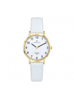 Certus - Montre acier doré et bracelet cuir blanc - Ref 646587