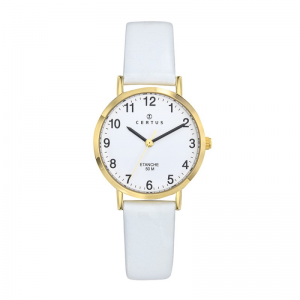 Certus - Montre acier doré et bracelet cuir blanc - Ref 646587