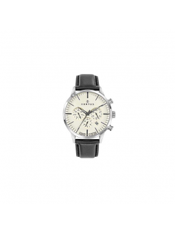 Certus - Montre beige acier et bracelet cuir noir - Ref 611118