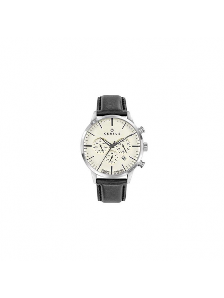 Certus - Montre beige acier et bracelet cuir noir - Ref 611118
