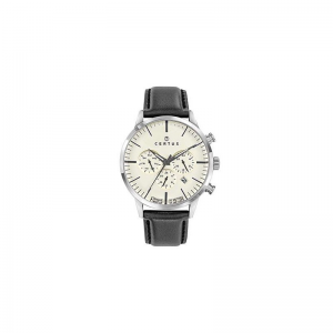 Certus - Montre beige acier et bracelet cuir noir - Ref 611118