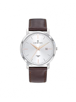 Certus - Montre acier et bracelet cuir marron - Ref 611196