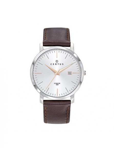 Certus - Montre acier et bracelet cuir marron - Ref 611196
