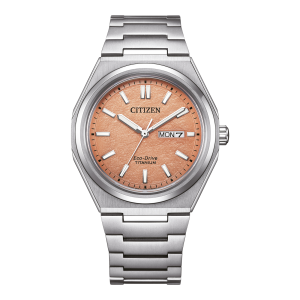Citizen - Montre Super Titanium Day Date orange titane - Ref AW0130-85ZE
