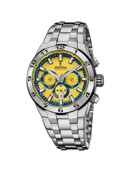 Festina - Montre Chrono Bike jaune acier gris - Ref F20670/4