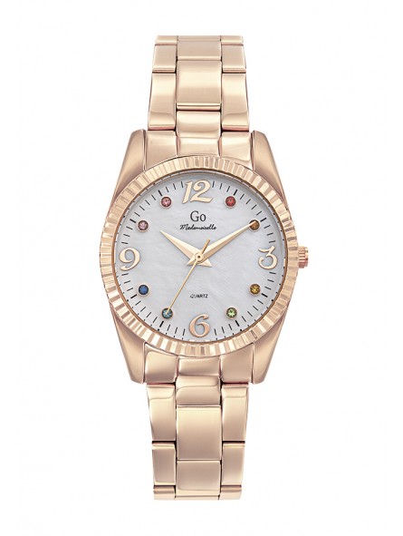 Girl Only - Montre blanc nacre acier doré rose avec cristaux - Ref 695584