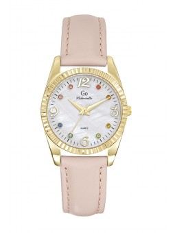 Girl Only - Montre gris acier doré et bracelet cuir rose avec cristaux - Ref 699591