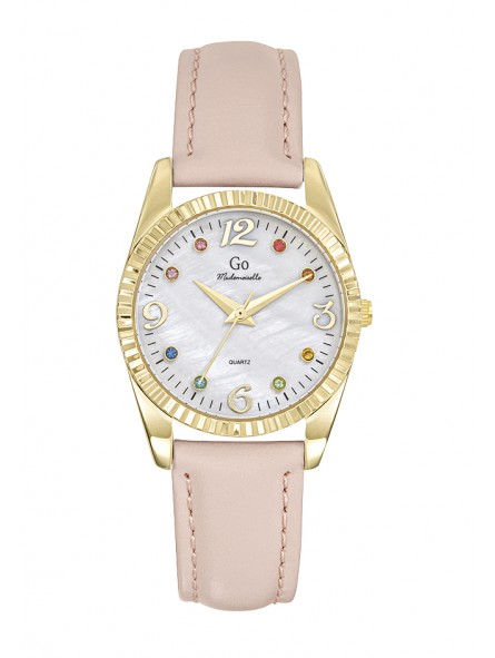 Girl Only - Montre gris acier doré et bracelet cuir rose avec cristaux - Ref 699591