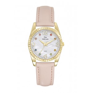 Girl Only - Montre gris acier doré et bracelet cuir rose avec cristaux - Ref 699591