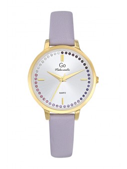 Girl Only - Montre gris acier doré et bracelet cuir violet avec strass blanc et violet - Ref 699500