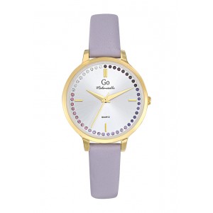 Girl Only - Montre gris acier doré et bracelet cuir violet avec strass blanc et violet - Ref 699500