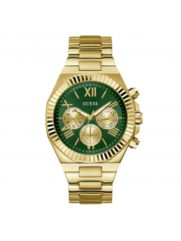 Guess - Montre Equity vert chronographe acier doré - Ref GW0703G2