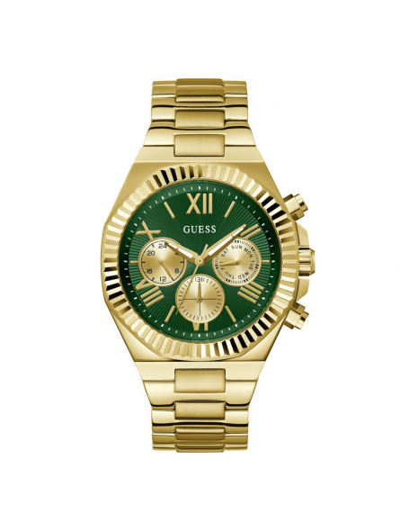 Guess - Montre Equity vert chronographe acier doré - Ref GW0703G2