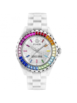 Philipp Plein - Montre Heaven blanc avec lunette en cristal et bracelet en céramique blanc  - Ref PWPPA0124