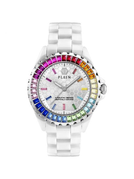 Philipp Plein - Montre Heaven blanc avec lunette en cristal et bracelet en céramique blanc  - Ref PWPPA0124