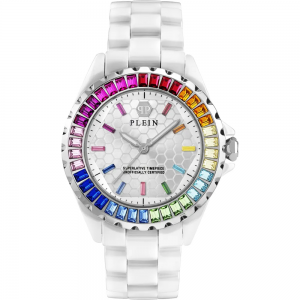 Philipp Plein - Montre Heaven blanc avec lunette en cristal et bracelet en céramique blanc  - Ref PWPPA0124