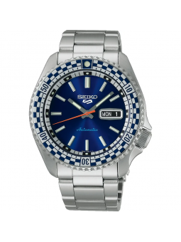 Seiko - Montre 5 sports bleu et bracelet en acier gris - Ref SRPK65K1
