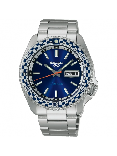 Seiko - Montre 5 sports bleu et bracelet en acier gris - Ref SRPK65K1