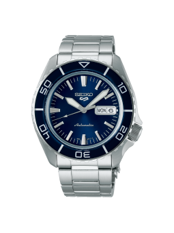 Seiko - Montre 5 bleu et bracelet en acier gris  - Ref SRPK97K1
