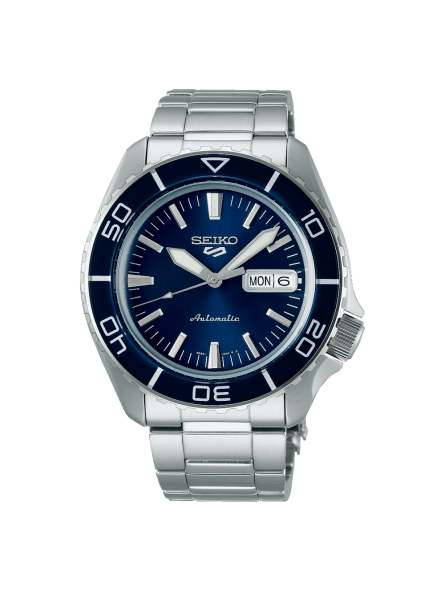 Seiko - Montre 5 bleu et bracelet en acier gris  - Ref SRPK97K1