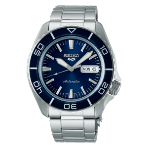 Seiko - Montre 5 bleu et bracelet en acier gris  - Ref SRPK97K1