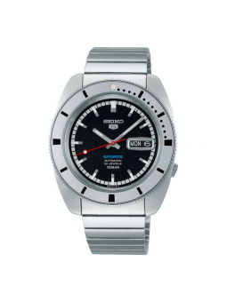 Seiko - Montre 5 sports noir et bracelet en acier gris  - Ref SRPL05K1