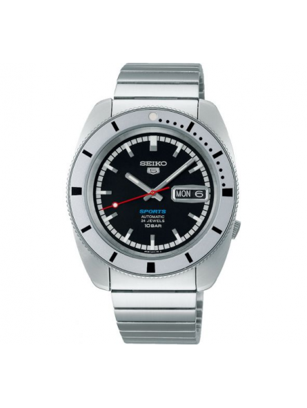 Seiko - Montre 5 sports noir et bracelet en acier gris  - Ref SRPL05K1