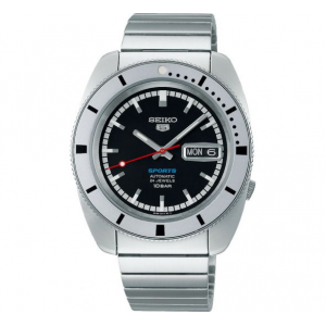 Seiko - Montre 5 sports noir et bracelet en acier gris  - Ref SRPL05K1