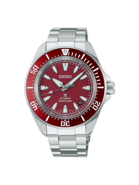 Seiko - Montre Prospex samuraï rouge et bracelet en acier gris  - Ref SRPL11K1