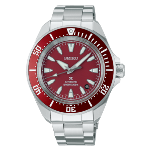 Seiko - Montre Prospex samuraï rouge et bracelet en acier gris  - Ref SRPL11K1