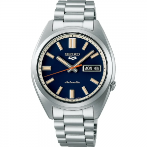 Seiko - Montre 5 bleu et bracelet en acier gris  - Ref SRPK87K1