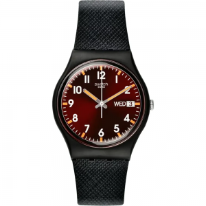 Swatch - Montre Sir red et bracelet en matériau biosourcé noir - Ref SO28B704