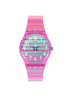 Swatch - Montre electrifying summer et bracelet en silicone rayé rose - Ref SO28P105