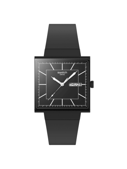Swatch - Montre What if blackagain et bracelet en silicone noir  - Ref SO34B701
