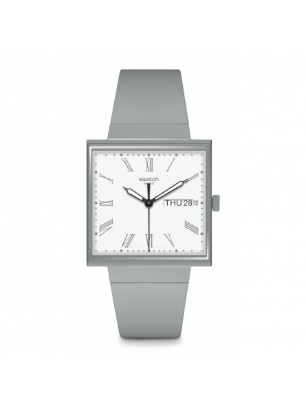 Swatch - Montre What if gray cadran blanc et bracelet en silicone gris - Ref SO34M700
