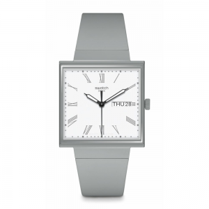 Swatch - Montre What if gray cadran blanc et bracelet en silicone gris - Ref SO34M700