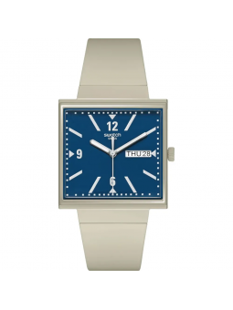 Swatch - Montre What if beige cadran bleu et bracelet en silicone beige - Ref SO34T700