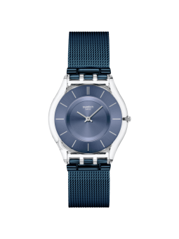Swatch - Montre cool skies bleu et transparent et bracelet en acier mailles milanaises bleues - Ref SS08K120M