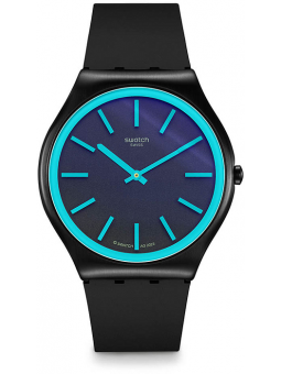 Swatch - Montre Obsidian shimmer bleu et bracelet en silicone noir - Ref SS07B111