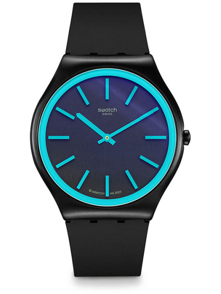 Swatch - Montre Obsidian shimmer bleu et bracelet en silicone noir - Ref SS07B111