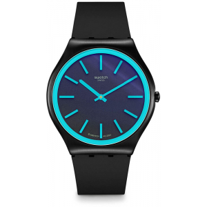 Swatch - Montre Obsidian shimmer bleu et bracelet en silicone noir - Ref SS07B111
