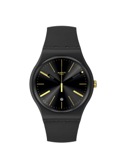Swatch - Montre a dash of yellow et bracelet en silicone noir  - Ref SO29B403