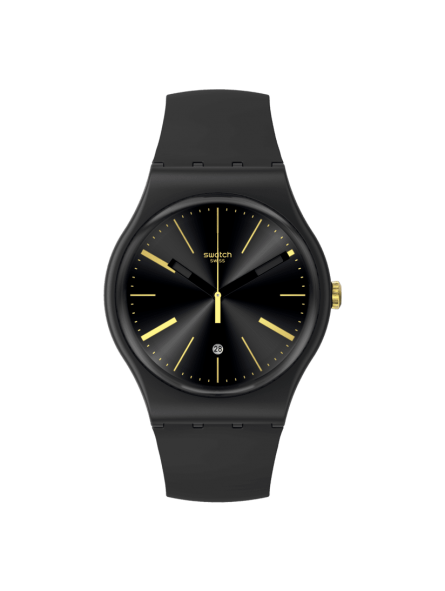 Swatch - Montre a dash of yellow et bracelet en silicone noir  - Ref SO29B403