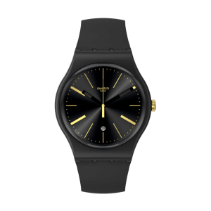 Swatch - Montre a dash of yellow et bracelet en silicone noir  - Ref SO29B403