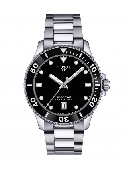 Tissot - Montre Seastar 1000 noir et bracelet mailles grises - Ref T1204101105100