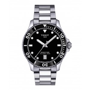 Tissot - Montre Seastar 1000 noir et bracelet mailles grises - Ref T1204101105100