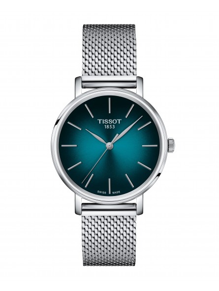 Tissot - Montre everytime bleu et bracelet mailles milanaises grises - Ref T1432101109100